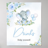 Blauwe ballon bloemenolifant Drinken Poster (Voorkant)