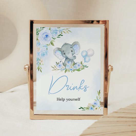 Blauwe ballon bloemenolifant Drinken Poster