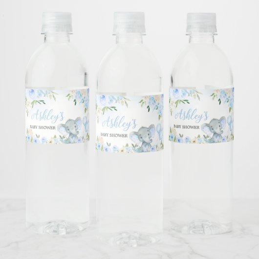 Blauwe ballon bloemenolifant waterfles etiket (Flessen)
