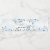 Blauwe ballon bloemenolifant waterfles etiket (Enkel label)