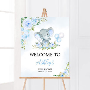 Blauwe ballon bloemenolifant welkom poster
