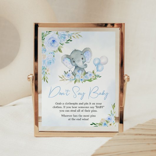 Blauwe ballon bloemenolifant zeg geen Baby Poster