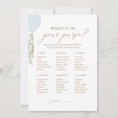 Blauwe ballon douche Wat zit er in je tas spel Kaart (Voorkant)