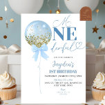 Blauwe ballon eerste verjaardag kaart<br><div class="desc">Blue Balloon First Birthday Invitation,  Gold Glitter 1st Birthday Invitation,  Mr Onederful Kids verjaardagsuitnodiging</div>