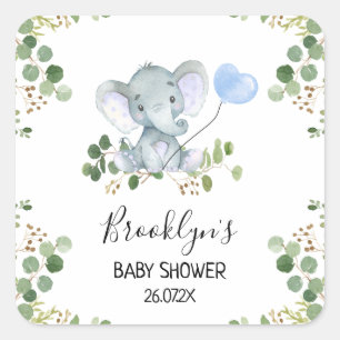 Blauwe ballon Elephant Baby shower Favor Sticker