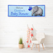 Blauwe ballon Elephant Boy Baby shower Spandoek (Insitu)