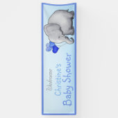 Blauwe ballon Elephant Boy Baby shower Spandoek (Verticaal)