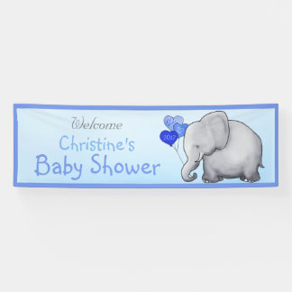 Blauwe ballon Elephant Boy Baby shower Spandoek