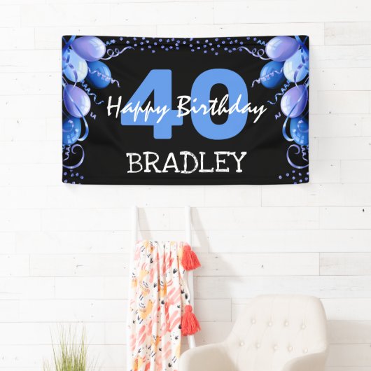 Blauwe ballon en glitter elke zondag spandoek (Insitu)