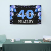 Blauwe ballon en glitter elke zondag spandoek (Beurs)