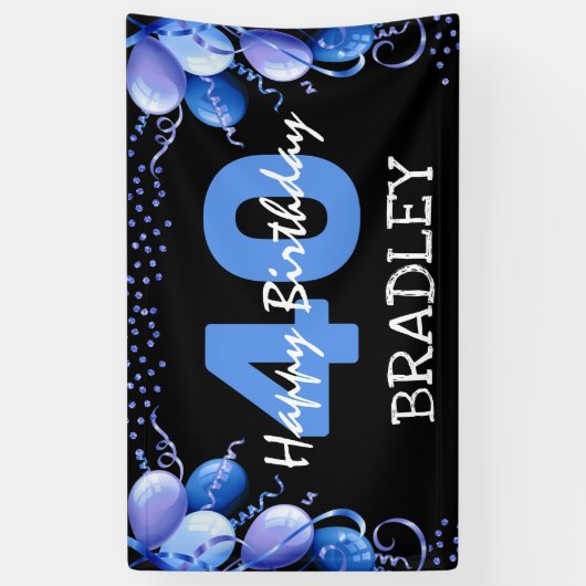 Blauwe ballon en glitter elke zondag spandoek (Verticaal)