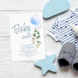 Blauwe ballon Eucalyptus Baby shower Kaart