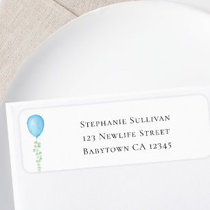 Blauwe Ballon Eucalyptus Baby Shower Retouradres Etiket