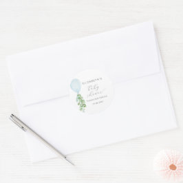 Blauwe ballon Eucalyptus baby shower Ronde Sticker