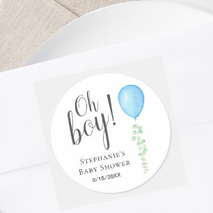 Blauwe Ballon Eucalyptus Baby Shower  Ronde Sticker