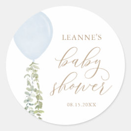 Blauwe ballon Eucalyptus Baby shower Ronde Sticker