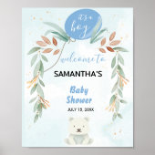 Blauwe ballon eucalyptus baby shower Welkomstbord Poster (Voorkant)