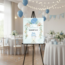 Blauwe ballon eucalyptus baby shower Welkomstbord