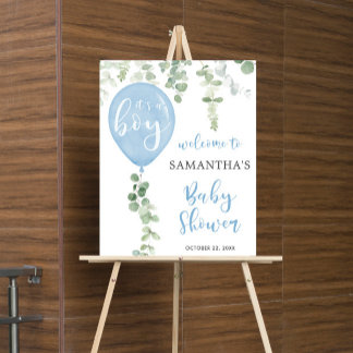 Blauwe ballon eucalyptus baby shower Welkomstbord Poster