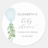 Blauwe ballon Eucalyptus babyfeestje Ronde Sticker (Voorkant)