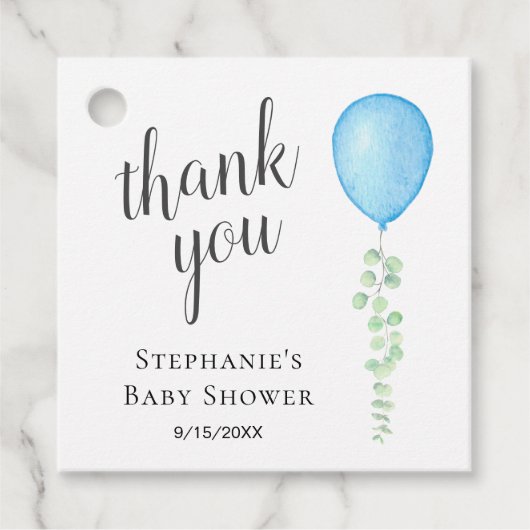 Blauwe ballon Eucalyptus Bedankt Bedankjes Labels (Voorkant)