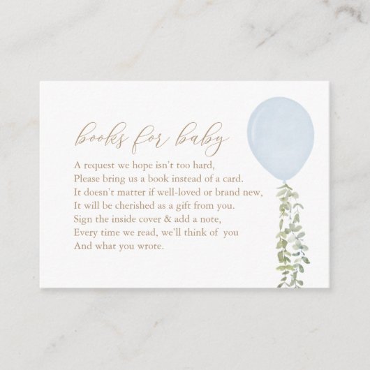 Blauwe ballon Eucalyptus Books for Baby Request En Informatiekaartje (Voorkant)