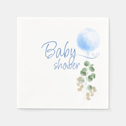 Blauwe ballon Eucalyptus Boy Baby shower Servet (Voorkant)