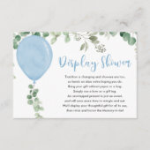 Blauwe ballon eucalyptus greenery display douche informatiekaartje (Voorkant)