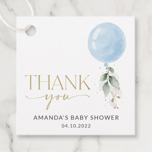 Blauwe ballon, Eucalyptus, Griekenland, Baby showe Bedankjes Labels (Voorkant)