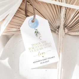 Blauwe ballon, Eucalyptus, Griekenland, Baby showe Cadeaulabel