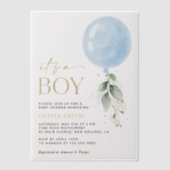 Blauwe ballon, Eucalyptus, Griekenland, Baby showe Vellum Uitnodigingen (Voorkant)
