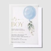 Blauwe ballon, Eucalyptus, Griekenland, Baby showe Vellum Uitnodigingen (Offset)