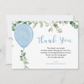 Blauwe ballon eucalyptus groen bedankkaart (Voorkant)