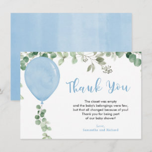 Blauwe ballon eucalyptus groen bedankkaart
