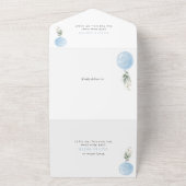 Blauwe ballon, eucalyptus, groen, eerste verjaarda all in one uitnodiging (Buitenkant)