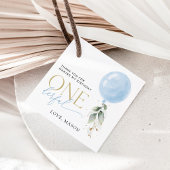 Blauwe ballon, eucalyptus, groen, eerste verjaarda bedankjes labels