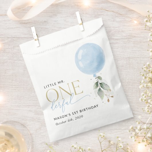 Blauwe ballon, eucalyptus, groen, eerste verjaarda bedankzakje (Geknipt)