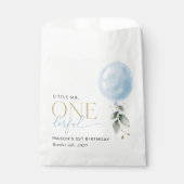 Blauwe ballon, eucalyptus, groen, eerste verjaarda bedankzakje (Voorkant)