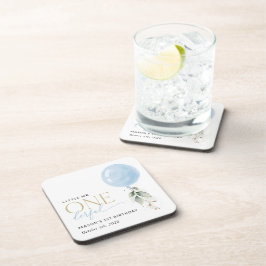 Blauwe ballon, eucalyptus, groen, eerste verjaarda bier onderzetter