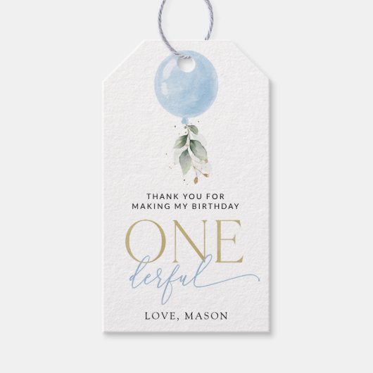 Blauwe ballon, Eucalyptus, Groen, Eerste verjaarda Cadeaulabel (Voorkant)