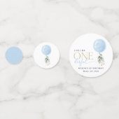 Blauwe ballon, eucalyptus, groen, eerste verjaarda confetti (Achterkanten)