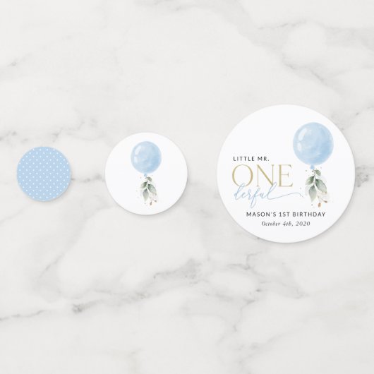 Blauwe ballon, eucalyptus, groen, eerste verjaarda confetti (Achterkanten)