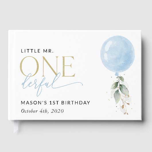 Blauwe ballon, eucalyptus, groen, eerste verjaarda gastenboek (Voorkant)