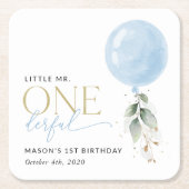 Blauwe ballon, eucalyptus, groen, eerste verjaarda kartonnen onderzetters (Voorkant)