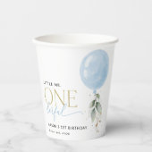 Blauwe ballon, eucalyptus, groen, eerste verjaarda papieren bekers (Voorkant)