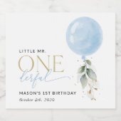 Blauwe ballon, eucalyptus, groen, eerste verjaarda sparkling wijnetiket (Enkel label)