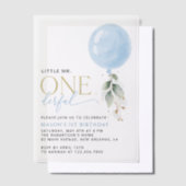 Blauwe ballon, eucalyptus, groen, eerste verjaarda vellum uitnodigingen (Offset)