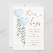 Blauwe ballon Eucalyptus Sweeat Twin Boys Kaart (Voorkant)