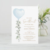 Blauwe ballon Eucalyptus SweeBaby Baby shower Kaart (Staand voorkant)
