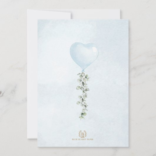 Blauwe ballon Eucalyptus SweeBaby Baby shower Kaart (Achterkant)